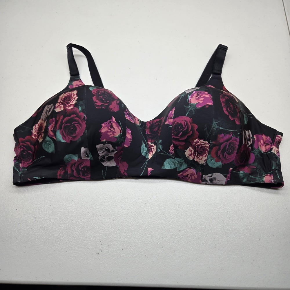 Torrid Women Bra 44D Blackmulti Floral Dream Wire Free Lightly Lined T Shirt